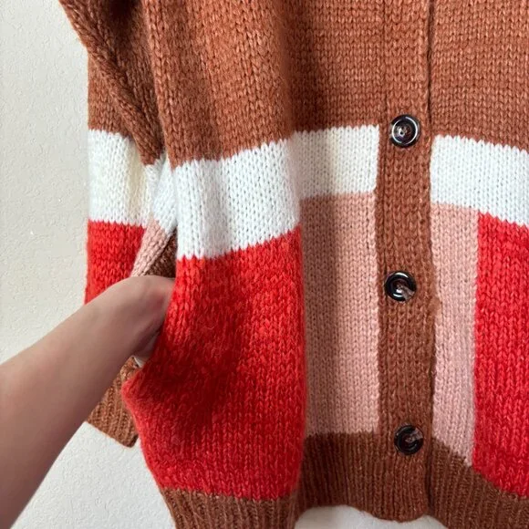 Lush Cozy Wool Blend Oversized Grandpa Colorblock Cardigan Sweater - Picture 7 of 12